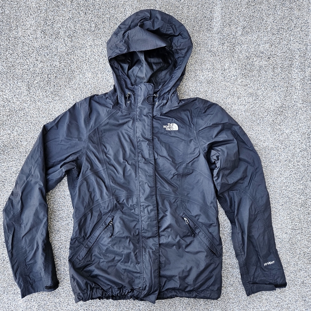 North Face HyVent Jacket Black Hooded Zip Up Outdoor Rain Coat Womens Size Small